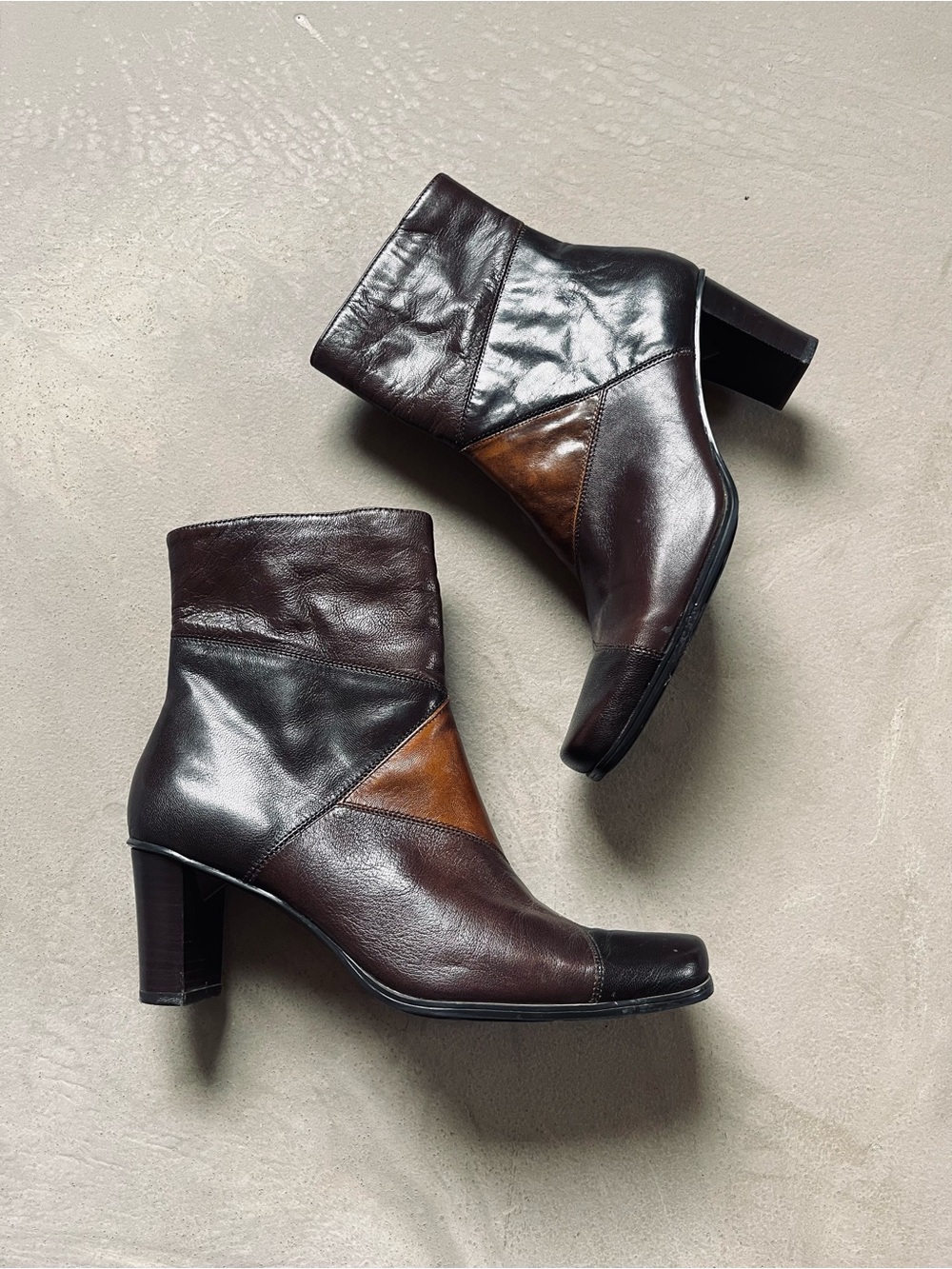 Liz Claiborne Vintage 90s Patchwork Leather Ankle Booties size 8